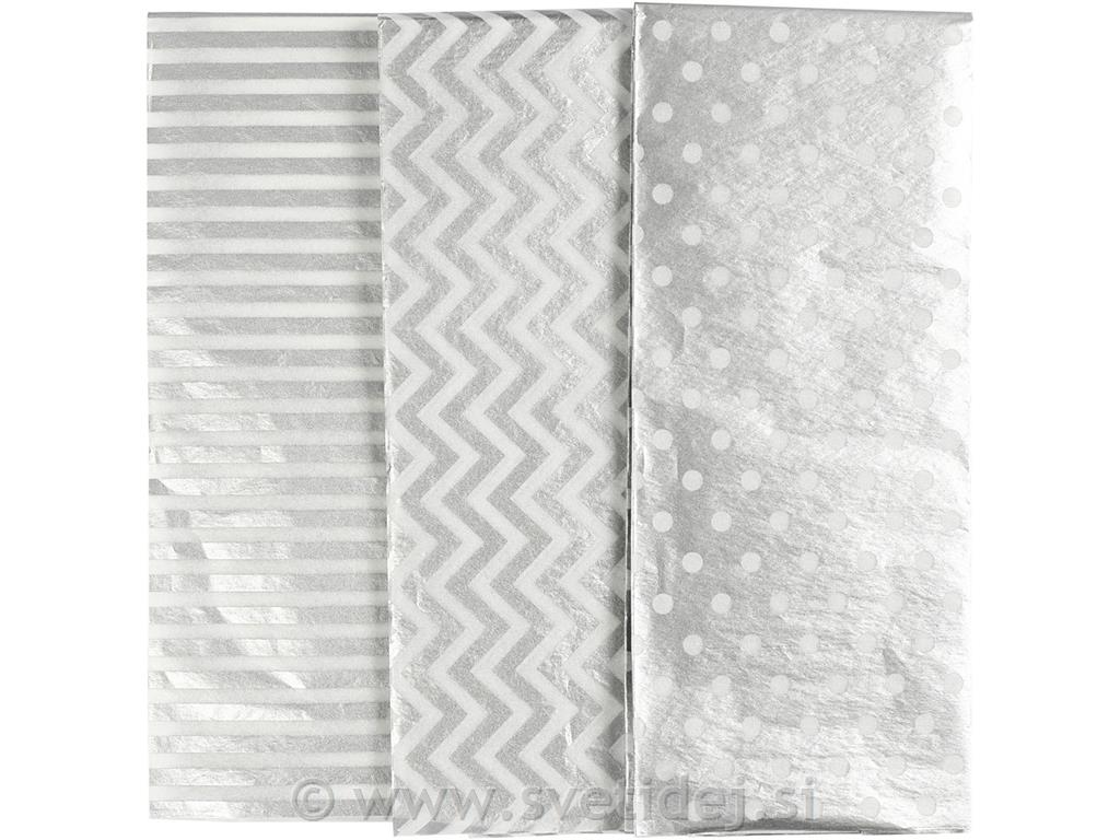 Svilen papir 50x70cm, srebrn,17 g, set 6