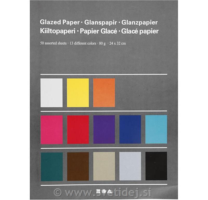 Bleščeč papir, 80 g, 24x32 cm, set 50