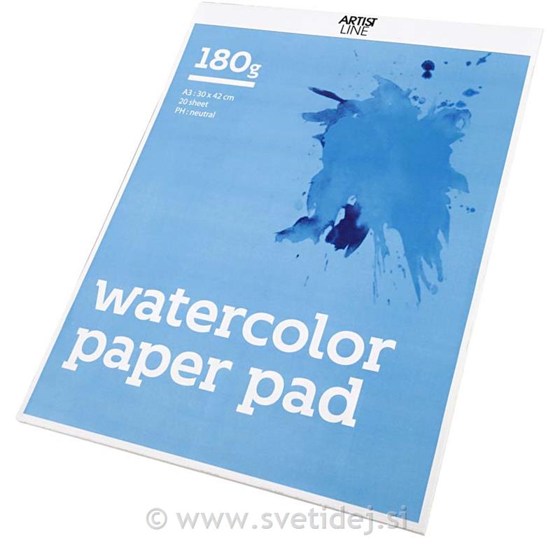 Akvarelni papir, blok A3,180 g,20 list.