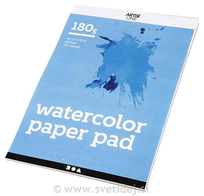Akvarelni papir, blok A4,180 g,20 list.