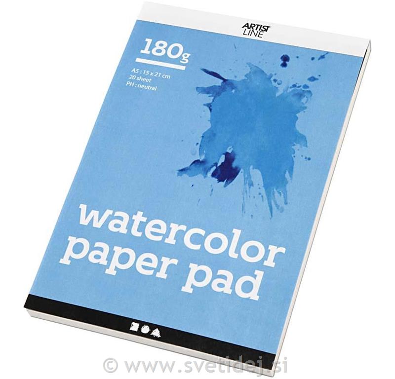 Akvarelni papir, blok A5, 180 g, 20 list