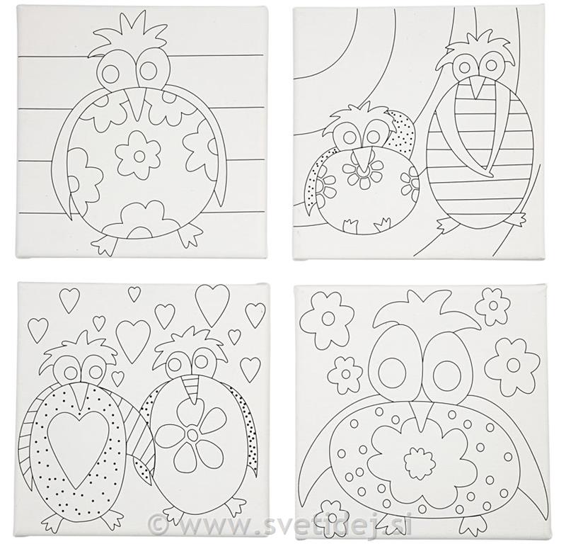 Platno s sliko, 15x15 cm,set 4