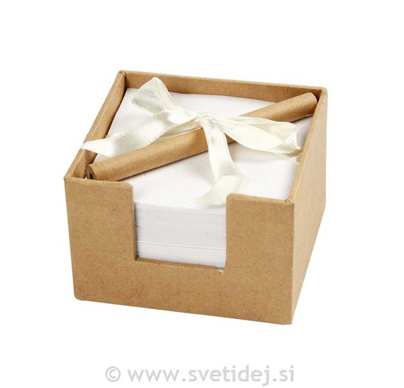 Škatla s papirji in svinčnikom, 8x8x5 cm