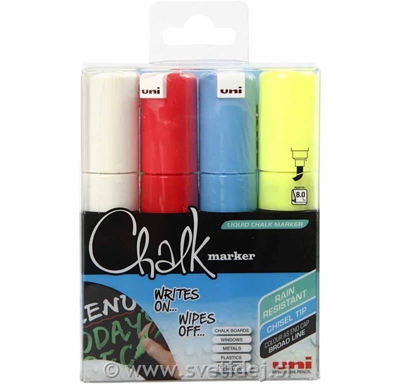 Krede za steklo, tablo..., set 4, 8 mm