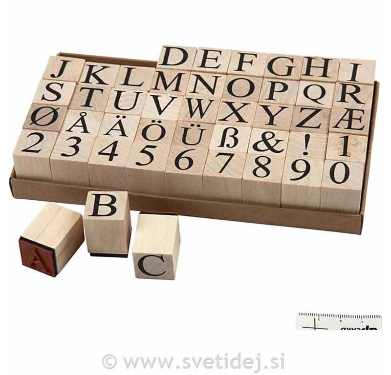 Leseni žigi abeceda in številke, 45 kos.