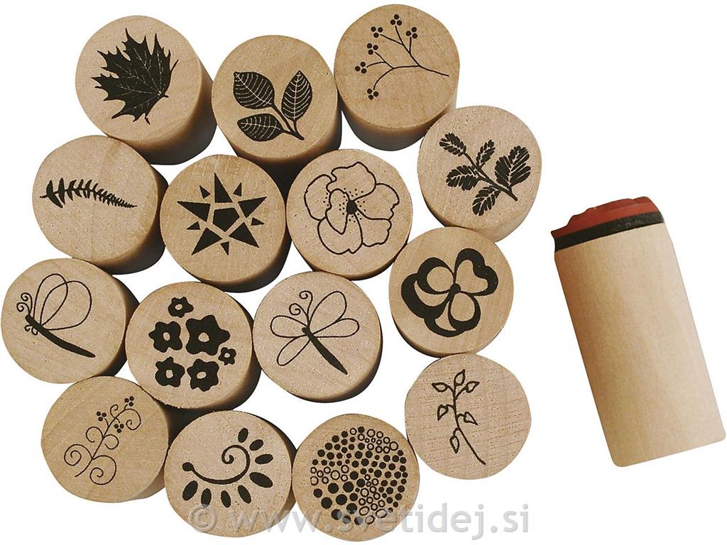 Žigi leseni Deco Art, 2x2,6 cm, set 15