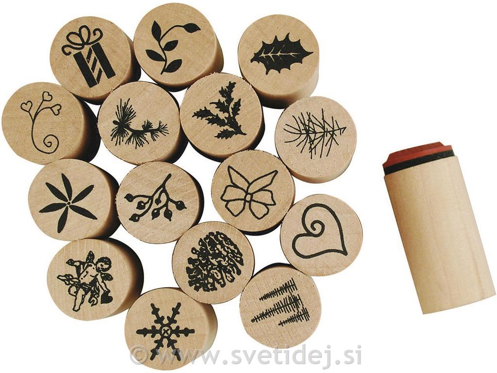Žigi leseni Deco Art, 2x2,6 cm, set 15