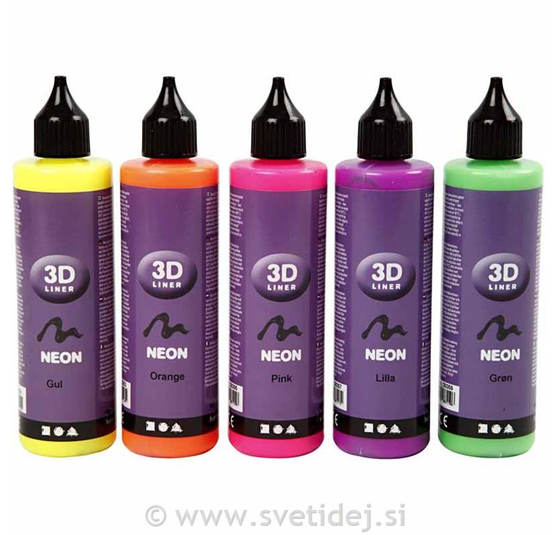 3D Linerji, set 5 x 30 ml, neon
