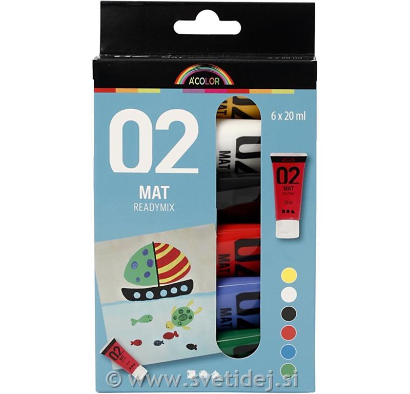 A-Color akrilne barve mat, set 6x20 ml