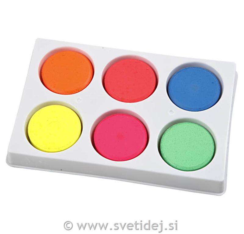 Vodene barvice 44 mm, set 6 neon
