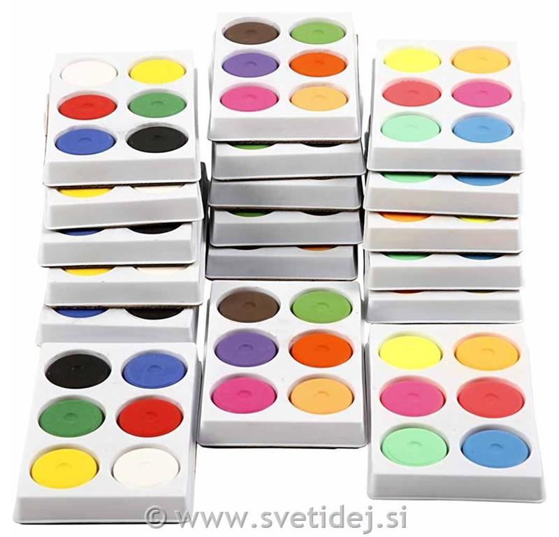 Vodene barvice 44 mm, set 6, 18 setov