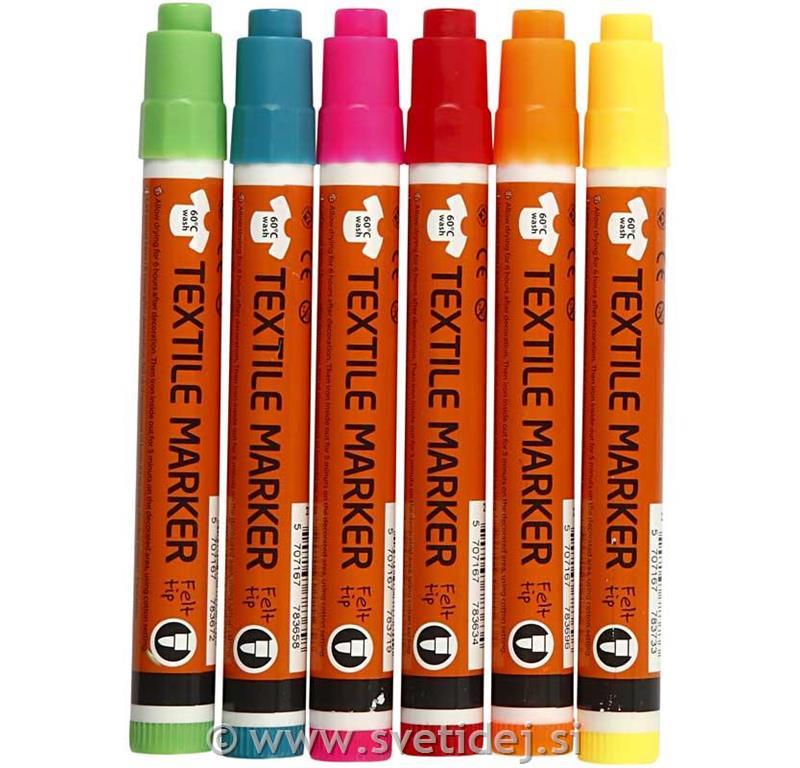 Tekstilni Markerji, 2-4 mm, neon, set 6