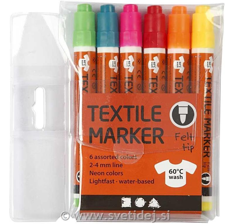 Tekstilni Markerji, 2-4 mm, neon, set 6