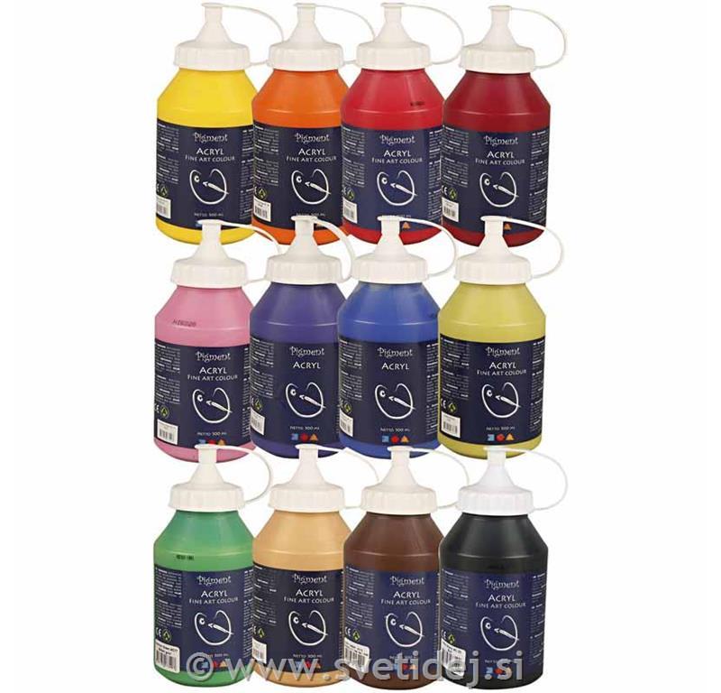 Pigment akrilne barve, set 12x500 ml
