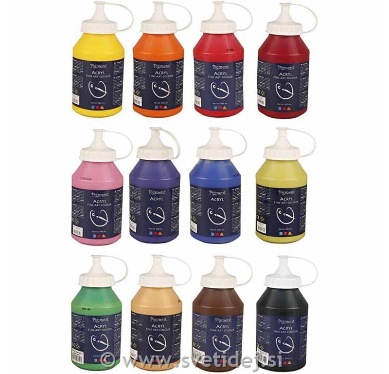 Pigment akrilne barve, set 12x500 ml