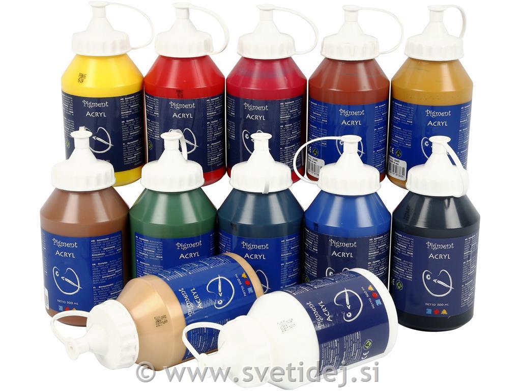 Pigment akrili, set 12x500 ml