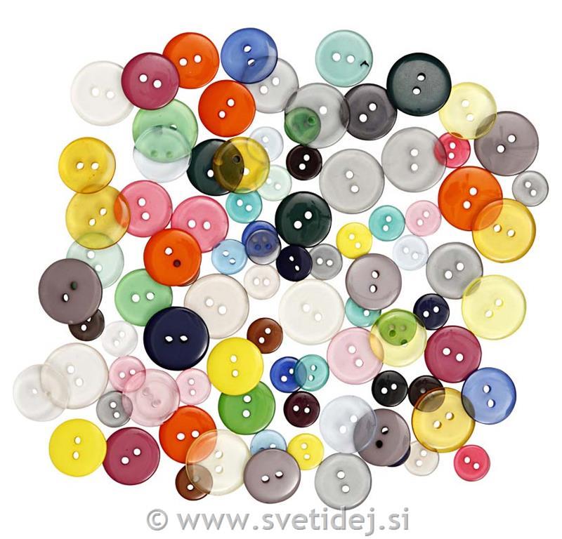 Gumbi plastični, pisani,12+18+20 mm, 100