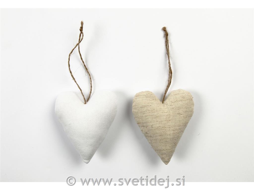 Bombažna srca, obeski 8x9,5 cm, set 6