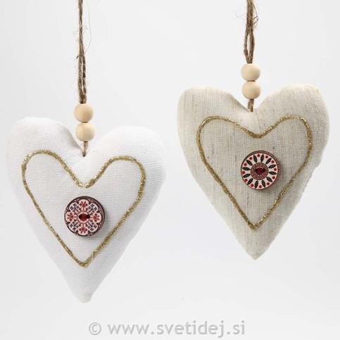 Bombažna srca, obeski 8x9,5 cm, set 6
