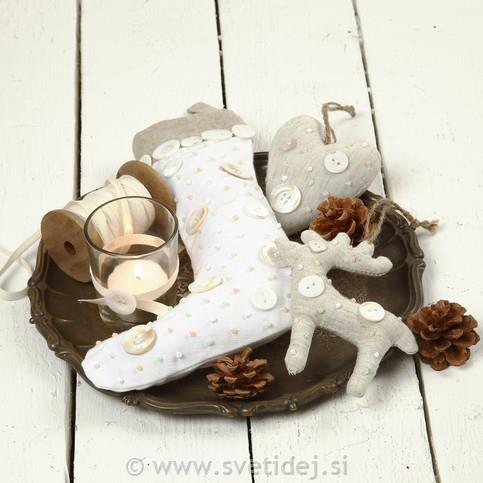 Bombažna srca, obeski 8x9,5 cm, set 6