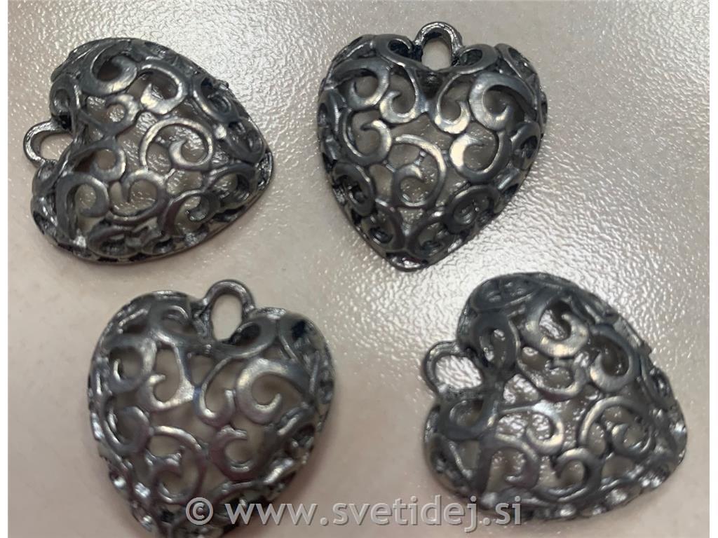Srebrno srce, 25x20x5 mm, set 4
