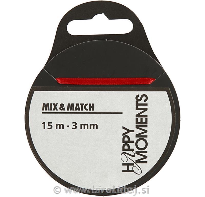 Trak saten rdeč, 3 mm, 15 m