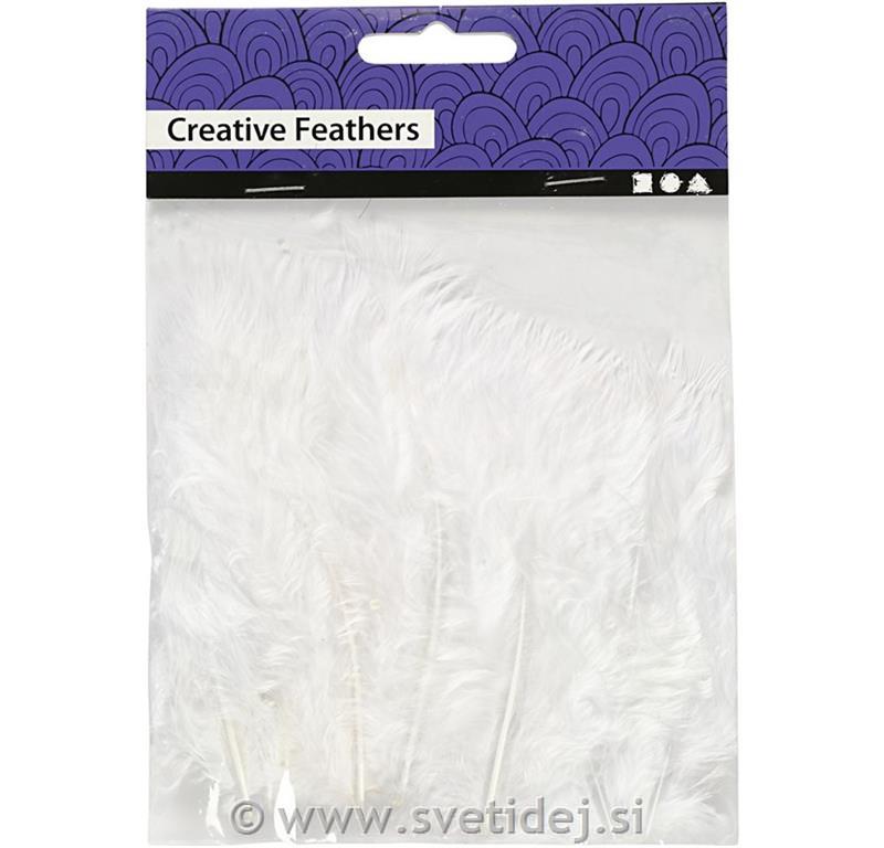 Perje puranovo 5-12 cm, belo, set 15