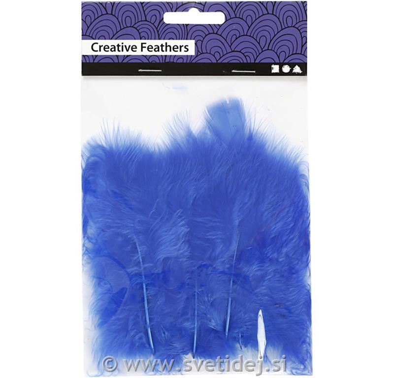 Perje puranovo modro, 5-12 cm, set 15