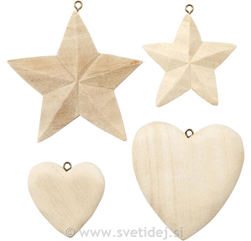 Leseni okraski-obeski 5,5-8,5 cm, set 4