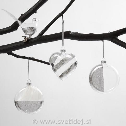 Stekleno srce - obesek 7,8 cm, set 6