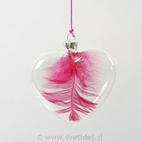 Stekleno srce - obesek 7,8 cm, set 6