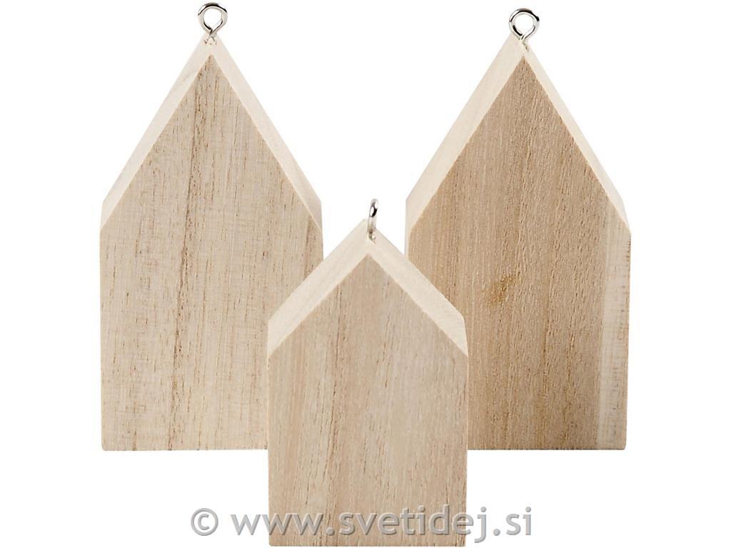 Lesene hišice-obeski 4,5+6,5 cm, 3 kosi