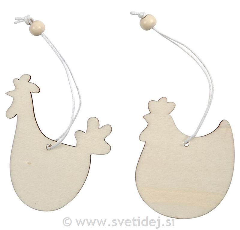 Leseni obeski kokoši 6 cm, set 12