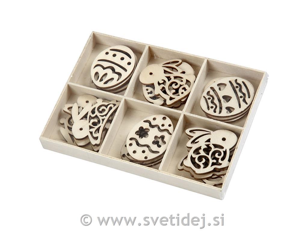 Leseni obeski velikonočni 4 cm, set 24