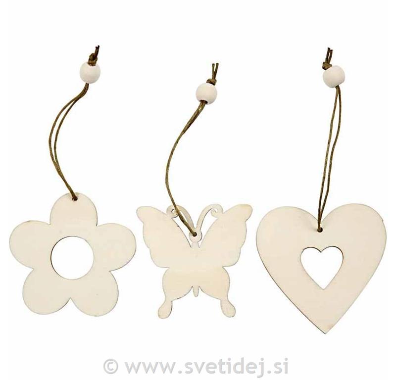 Leseni obeski 6 cm, set 9