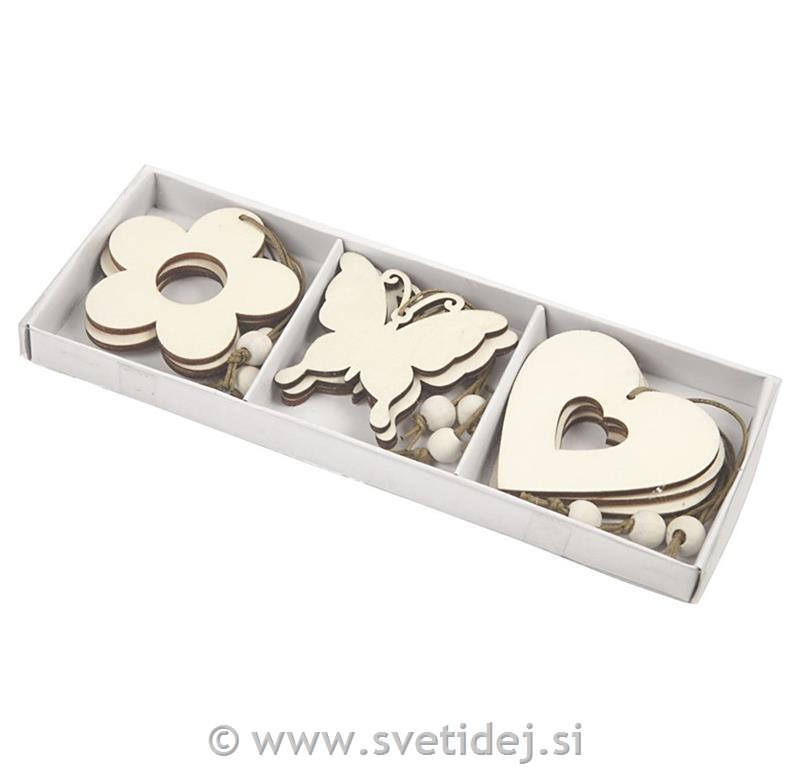 Leseni obeski 6 cm, set 9