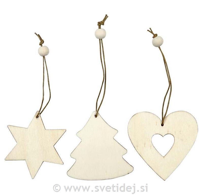 Leseni obeski 6 cm, set 9