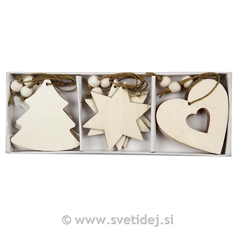 Leseni obeski 6 cm, set 9