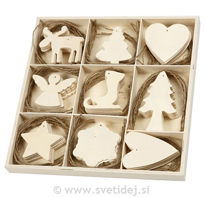 Leseni obeski 7-8 cm, set 72