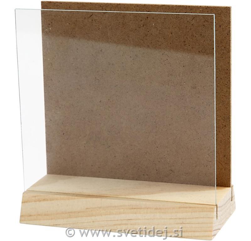 Lesena plošča s steklom10x10 cm