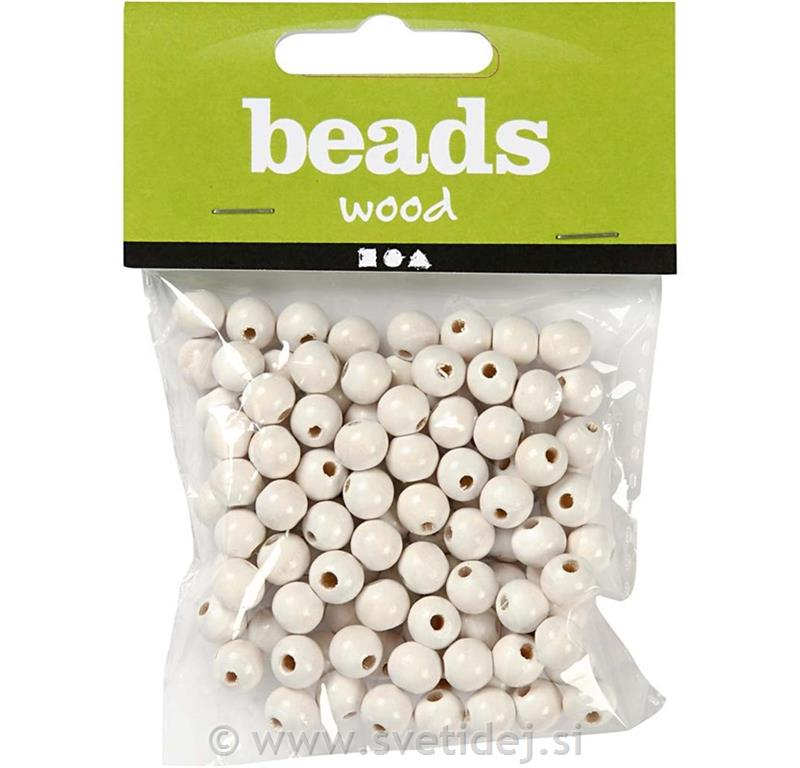 Lesene perle bele, 8 mm, 15 g (100 kos)