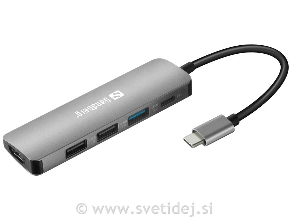 USB-C hub razdelilnik, 5-v-1