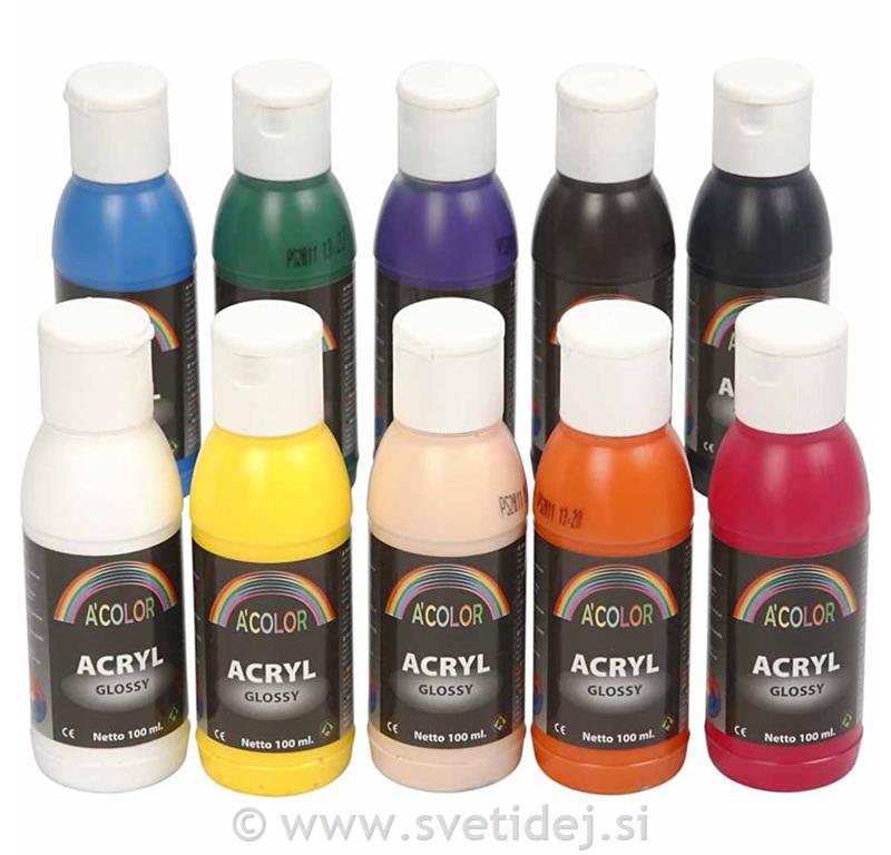 A-Color barve z leskom, set 10x100 ml