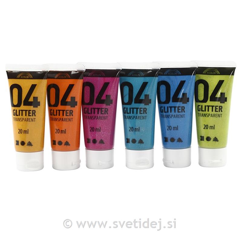 A-Color akrilne b. z bleščicami, 6x20 ml