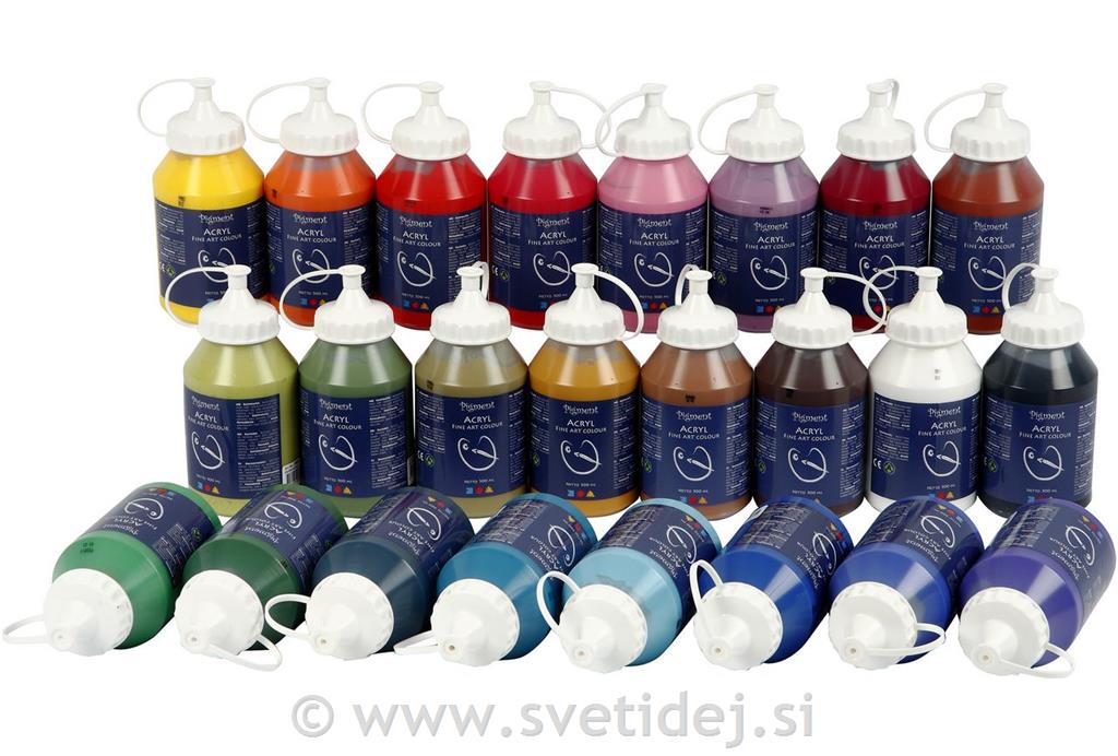 Pigment akrili, velik set 24x500 ml
