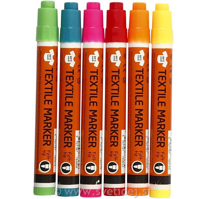 Tekstilni Markerji, 2-4 mm, neon, set 6
