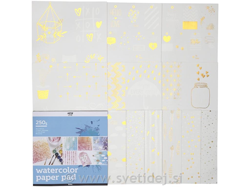 Akvarelni papir, blok , 180 g, 12 list