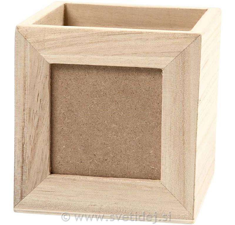 Lesena škatlica z okvirjem, 10x10x10 cm