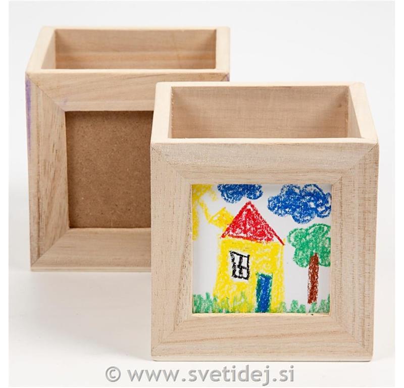 Lesena škatlica z okvirjem, 10x10x10 cm