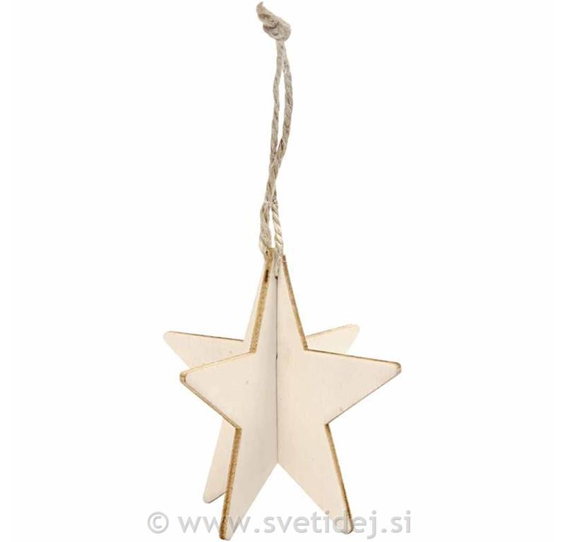 Lesena zvezda-obesek 7,5x7,5 cm, set 3